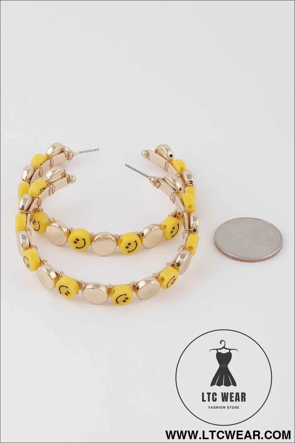 Smiley Face Charm Hoop Earrings