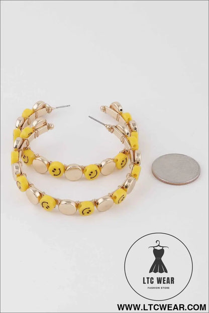 Smiley Face Charm Hoop Earrings