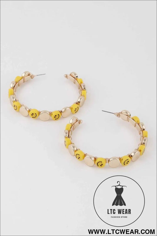 Smiley Face Charm Hoop Earrings