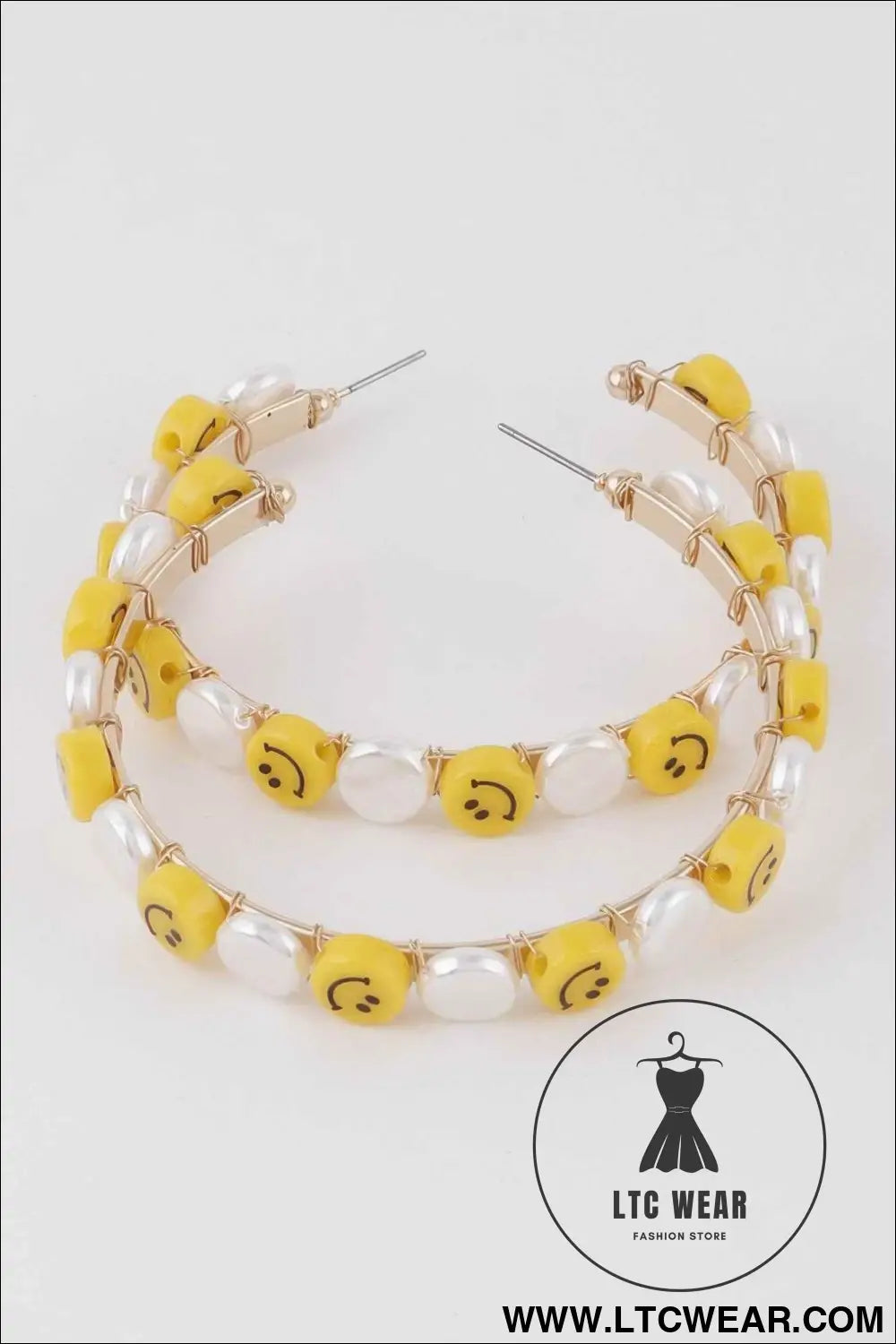 Smiley Face Charm Hoop Earrings