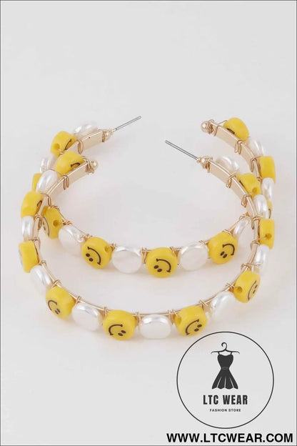 Smiley Face Charm Hoop Earrings