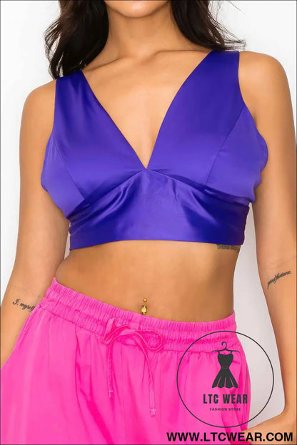 Smock V-neck Satin Bra Top