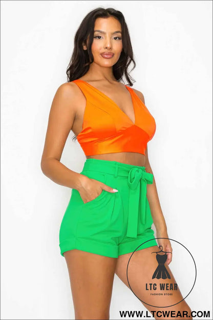 Smock V-neck Satin Bra Top