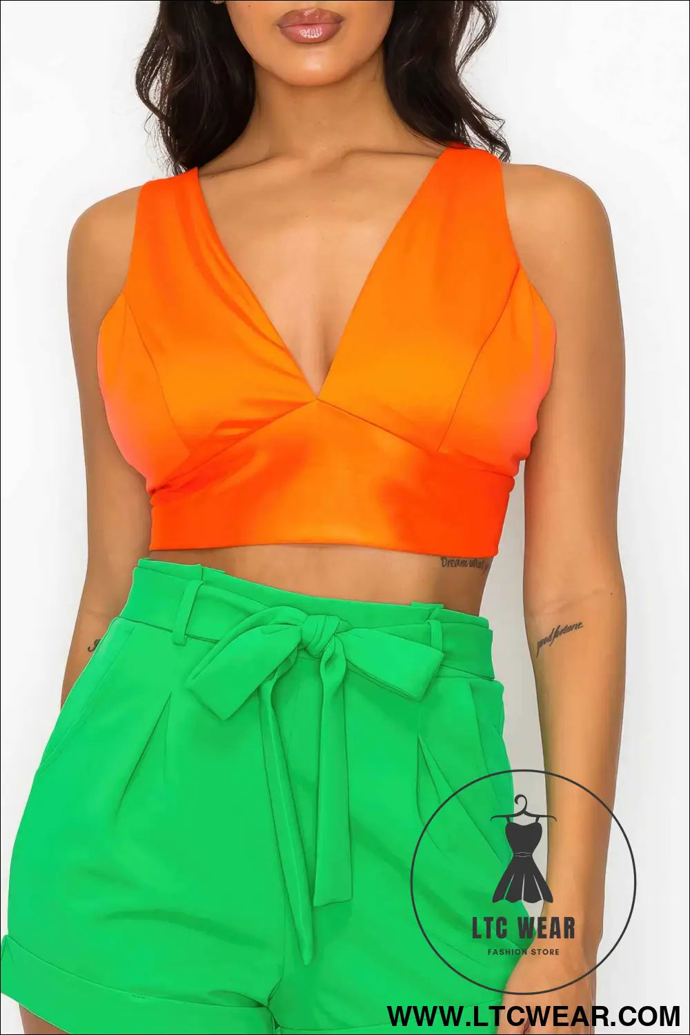 Smock V-neck Satin Bra Top