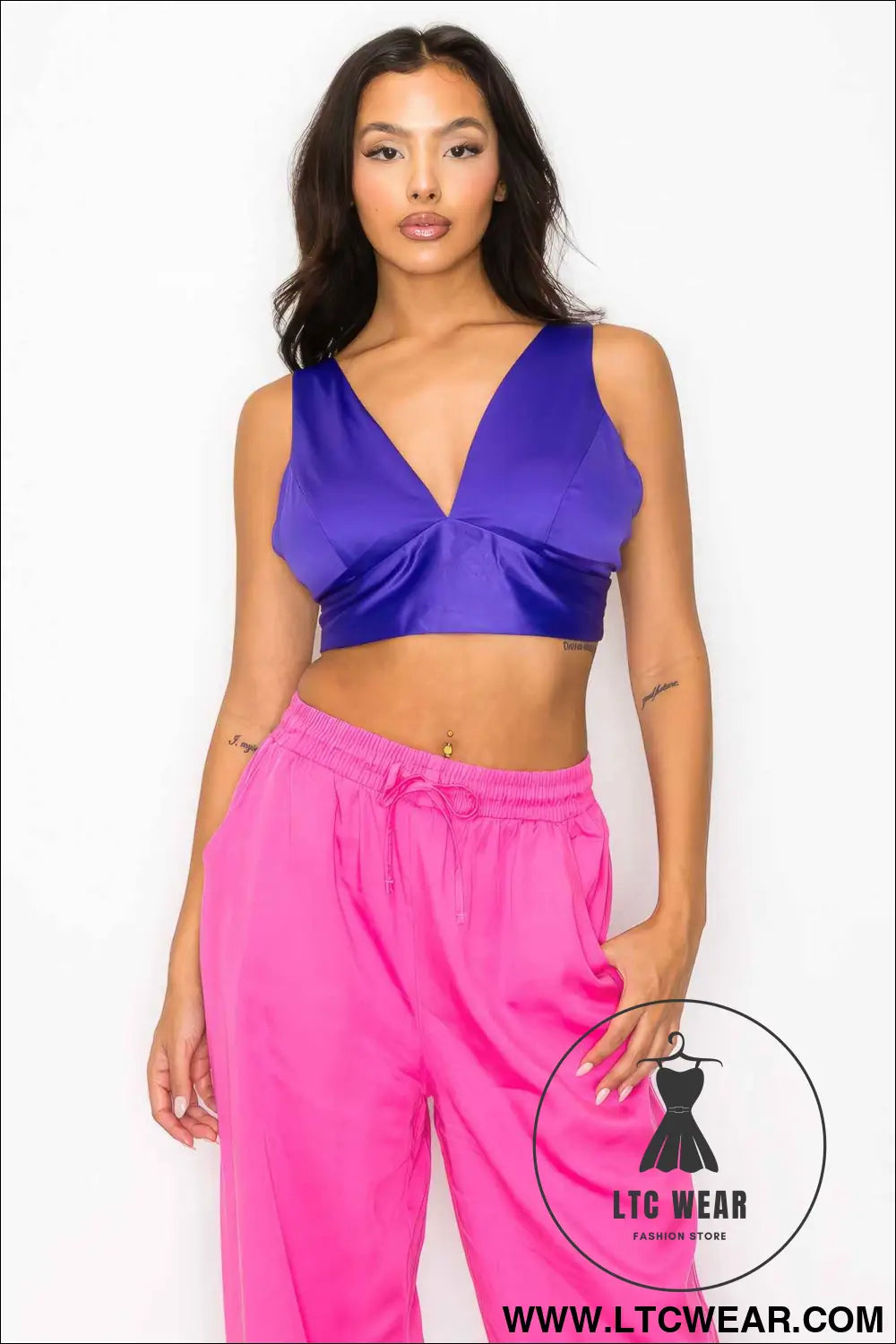 Smock V-neck Satin Bra Top