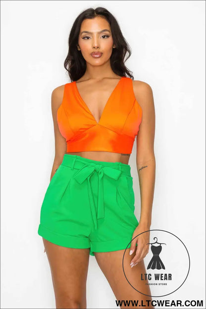 Smock V-neck Satin Bra Top