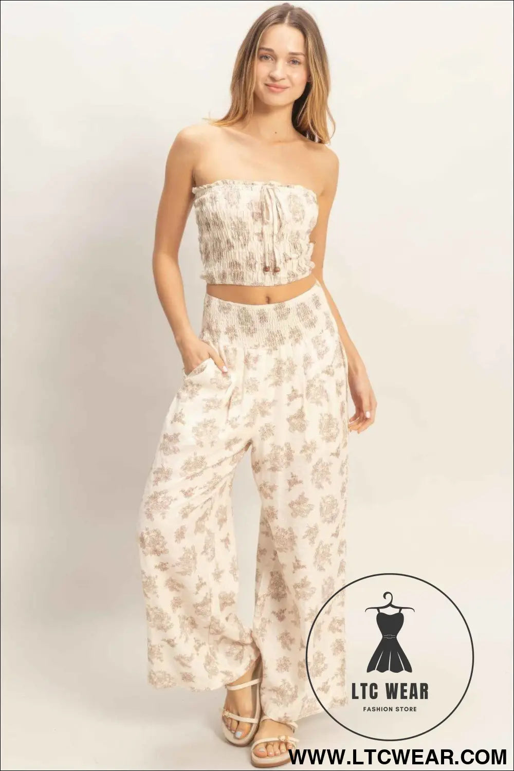 Smocked Tube Top & Wide-leg Pants Set