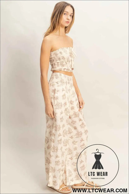 Smocked Tube Top & Wide-leg Pants Set