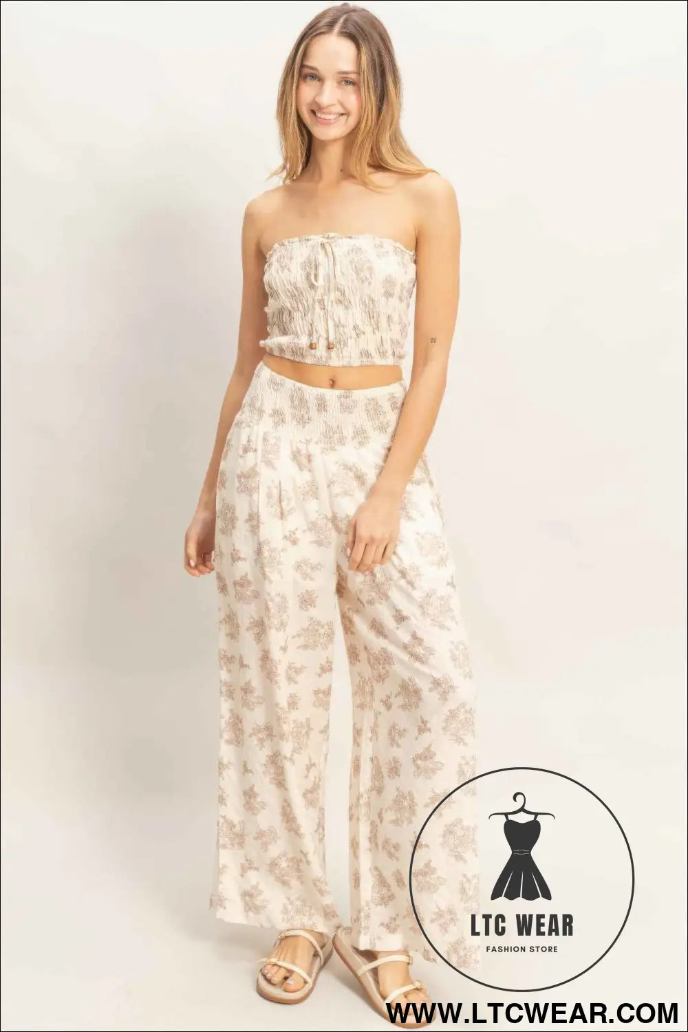 Smocked Tube Top & Wide-leg Pants Set