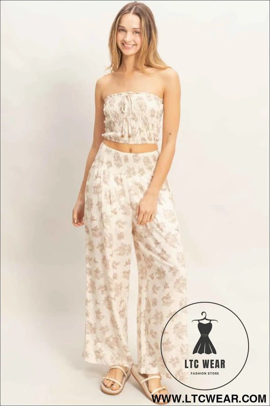 Smocked Tube Top & Wide-leg Pants Set