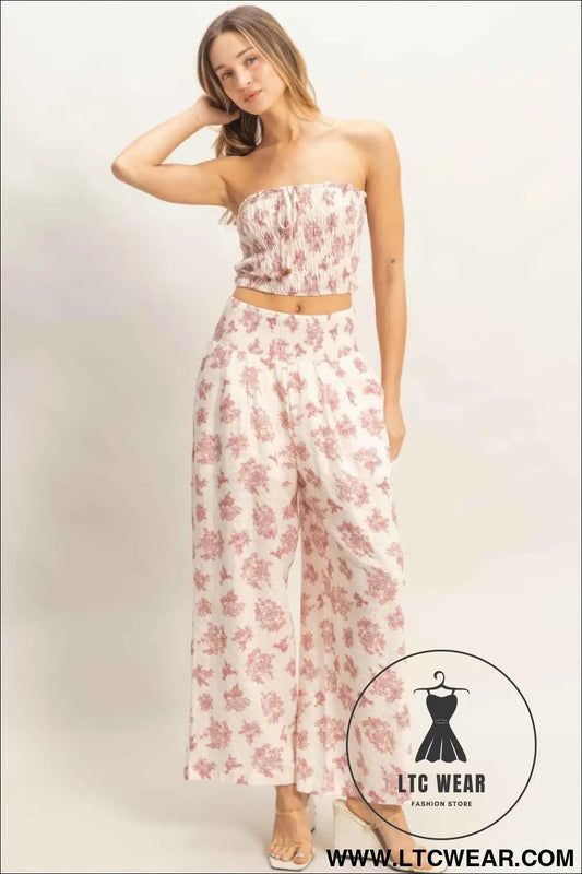 Smocked Tube Top & Wide-leg Pants Set