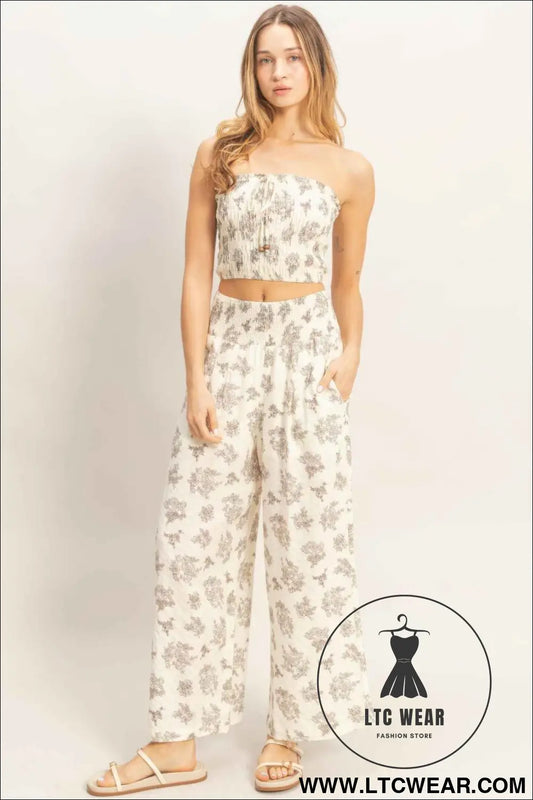 Smocked Tube Top & Wide-leg Pants Set