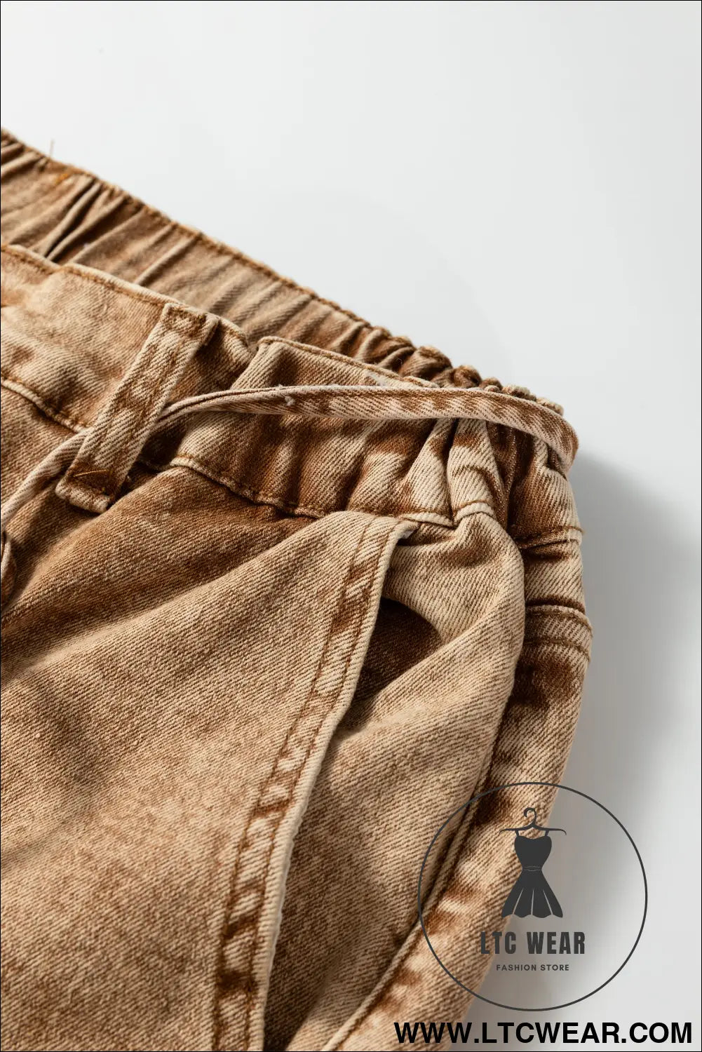 Smoke gray acid wash tie waist denim pants - jeans