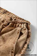Smoke gray acid wash tie waist denim pants - jeans