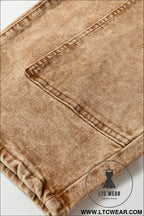 Smoke gray acid wash tie waist denim pants - jeans