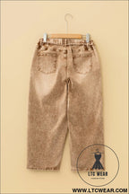 Smoke gray acid wash tie waist denim pants - jeans