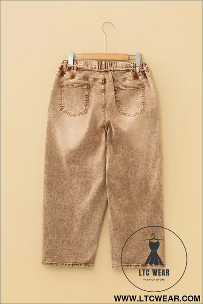 Smoke gray acid wash tie waist denim pants - jeans