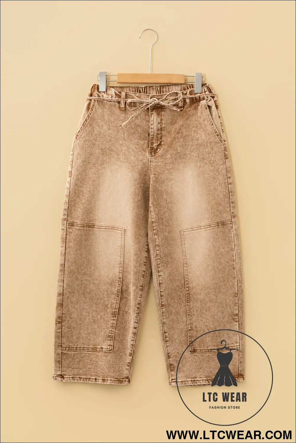 Smoke gray acid wash tie waist denim pants - jeans
