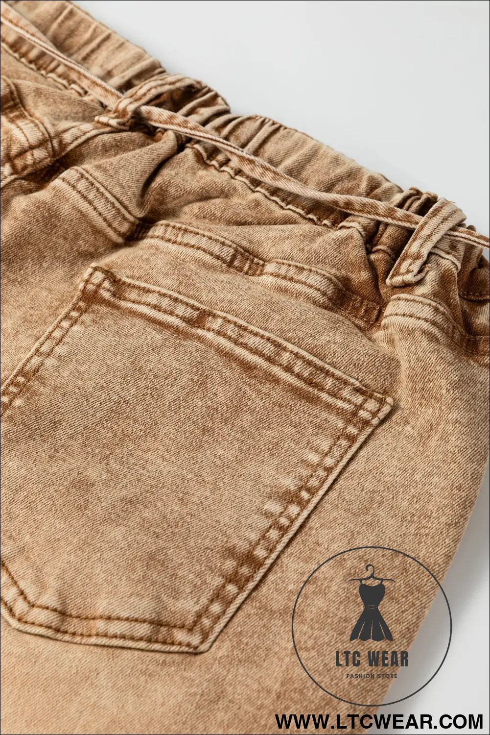 Smoke gray acid wash tie waist denim pants - jeans