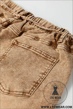 Smoke gray acid wash tie waist denim pants - jeans