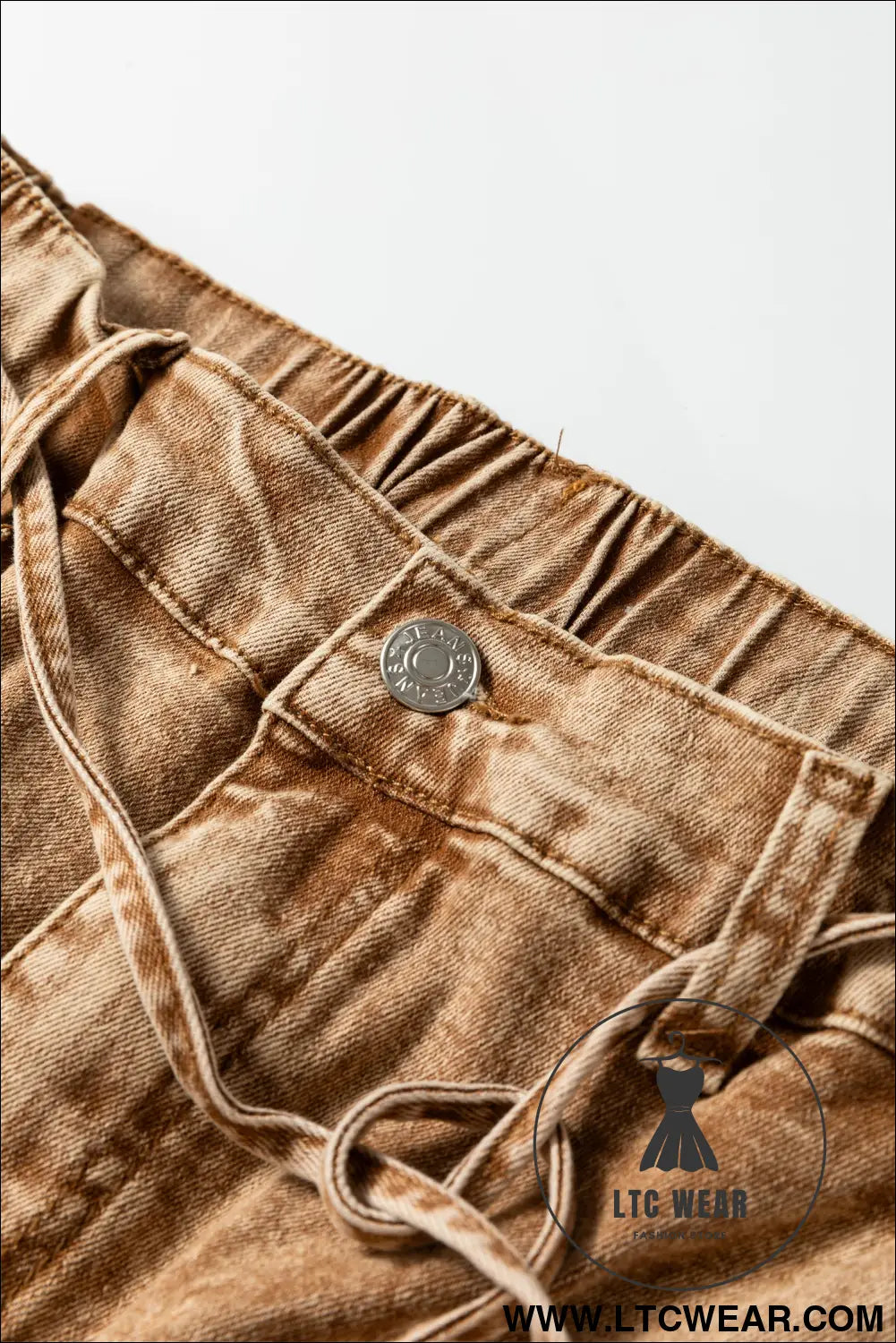 Smoke gray acid wash tie waist denim pants - jeans