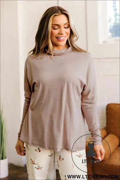 Smoke Gray High Neck Long Sleeve Shift Blouse