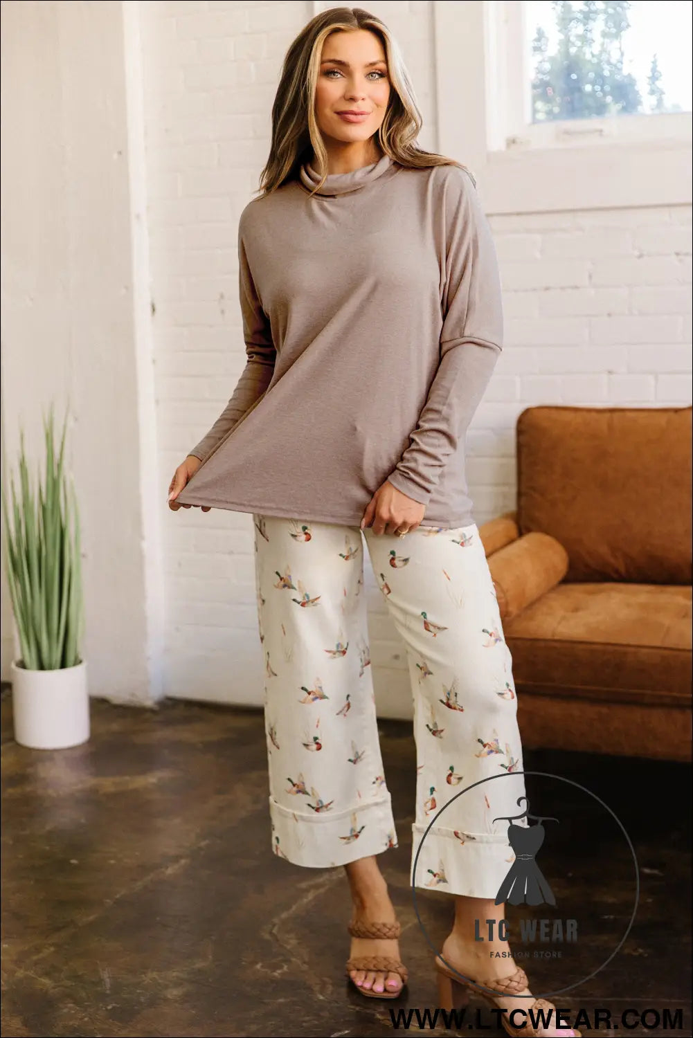 Smoke gray high neck long sleeve shift blouse - long sleeve tops