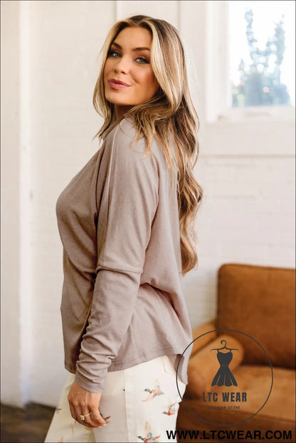 Smoke gray high neck long sleeve shift blouse - long sleeve tops