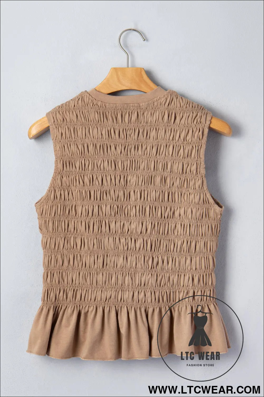 Smoke Gray Shirred Slim Fit Ruffle Hem Tank Top - L.T.C Wear Online Fashion Store