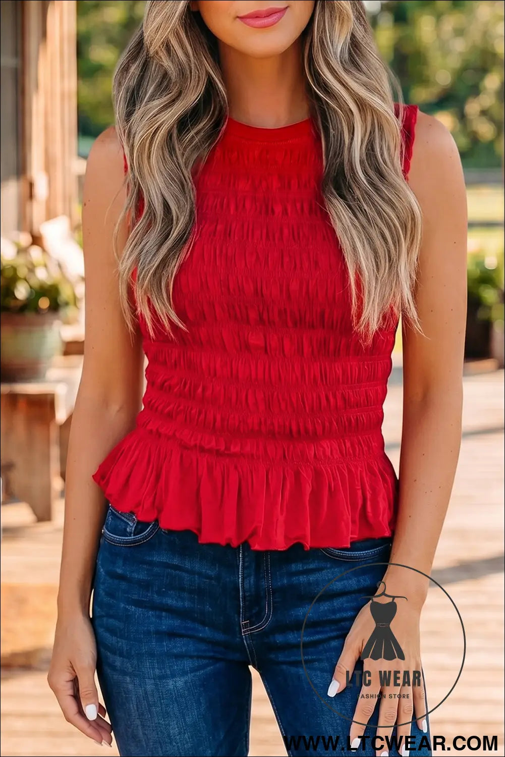 Smoke Gray Shirred Slim Fit Ruffle Hem Tank Top - L.T.C Wear Online Fashion Store