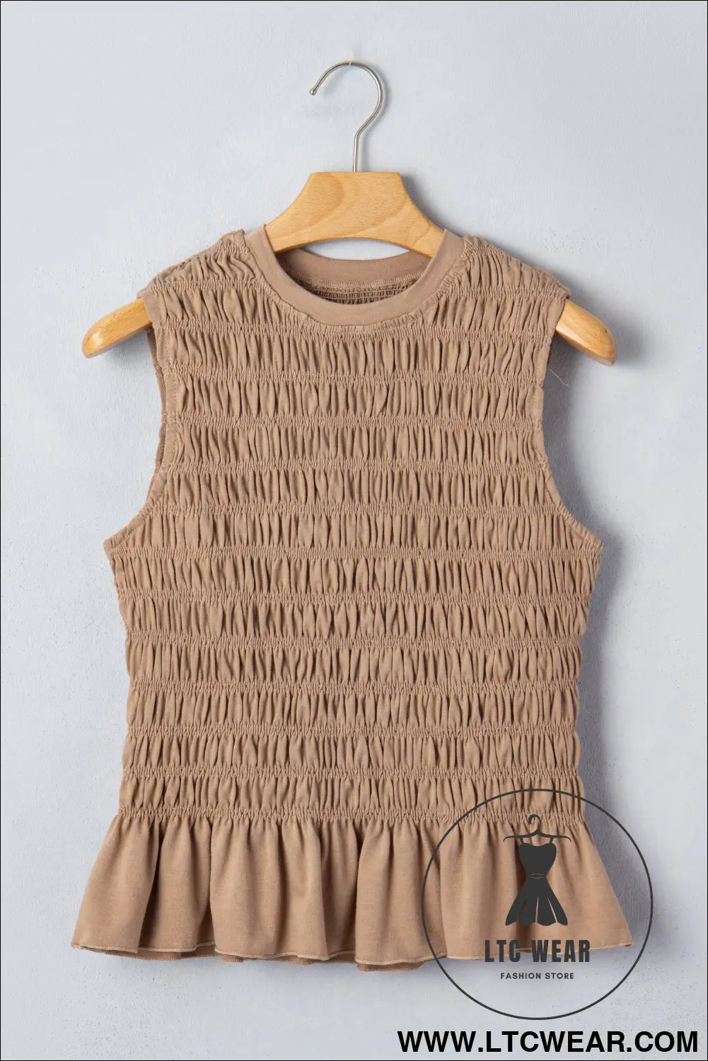 Smoke Gray Shirred Slim Fit Ruffle Hem Tank Top - L.T.C Wear Online Fashion Store