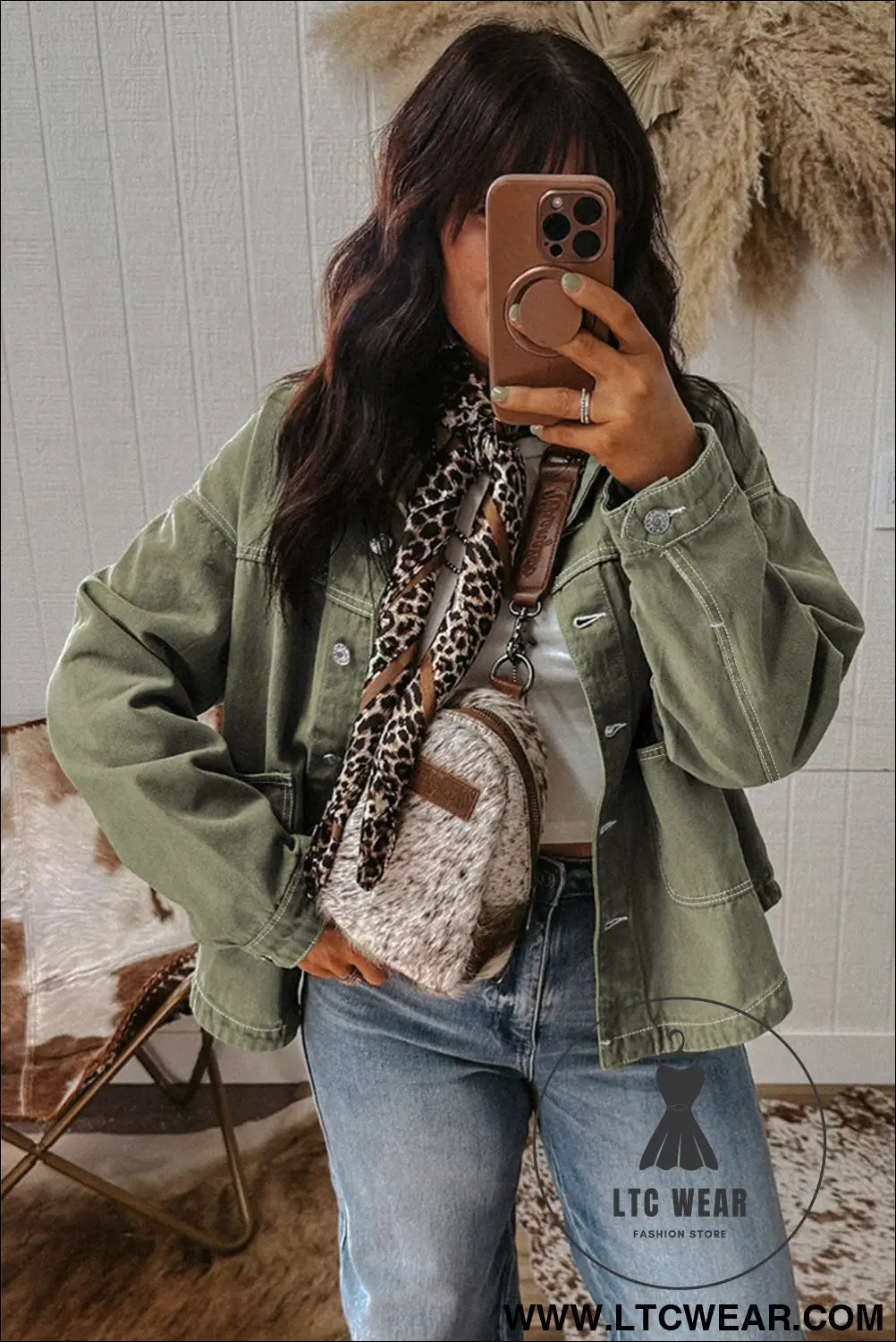 Smoke green pocket collared button front denim jacket - jackets