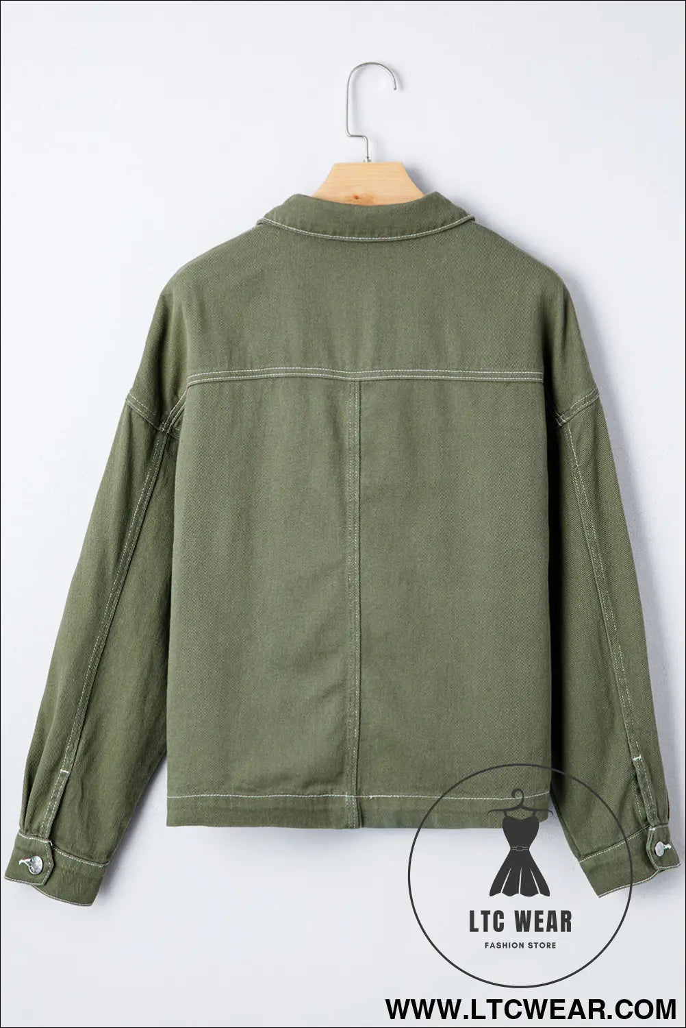 Smoke green pocket collared button front denim jacket - jackets