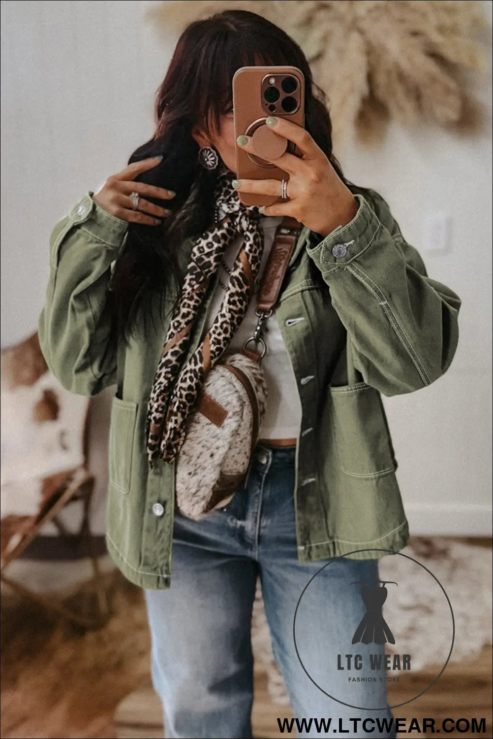Smoke green pocket collared button front denim jacket - jackets
