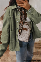 Smoke green pocket collared button front denim jacket - smoke green / l / 100% cotton - jackets
