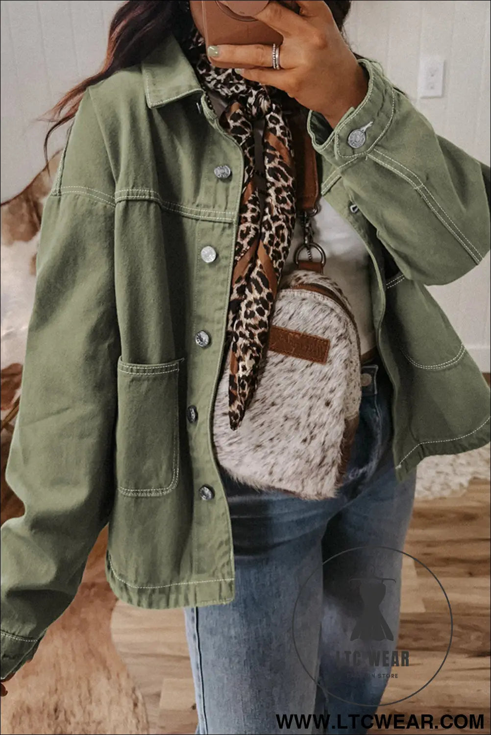 Smoke green pocket collared button front denim jacket - smoke green / l / 100% cotton - jackets