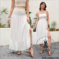 Solid color strapless multi-way wear high waist mid-length dress - white / s