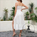 Solid color strapless multi-way wear high waist mid-length dress