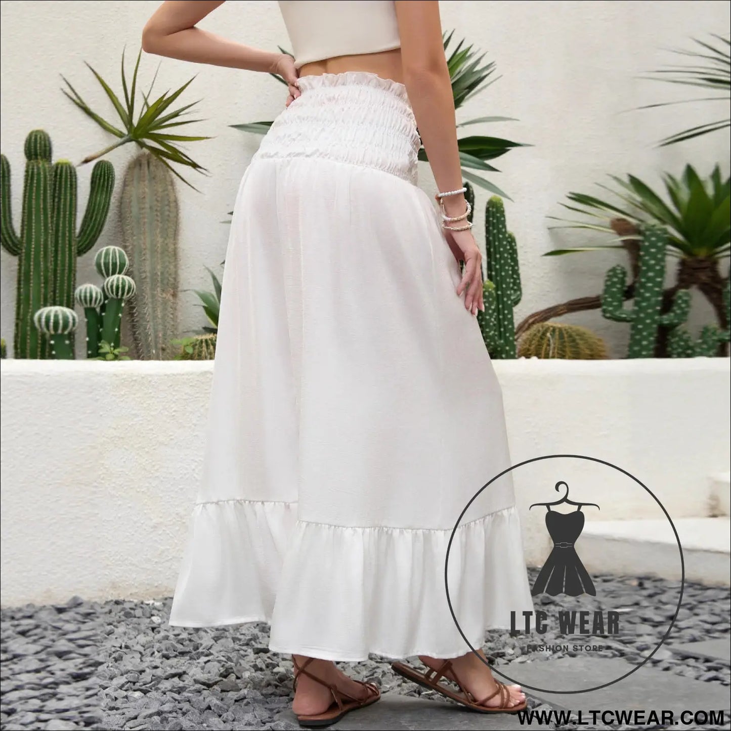 Solid color strapless multi-way wear high waist mid-length dress