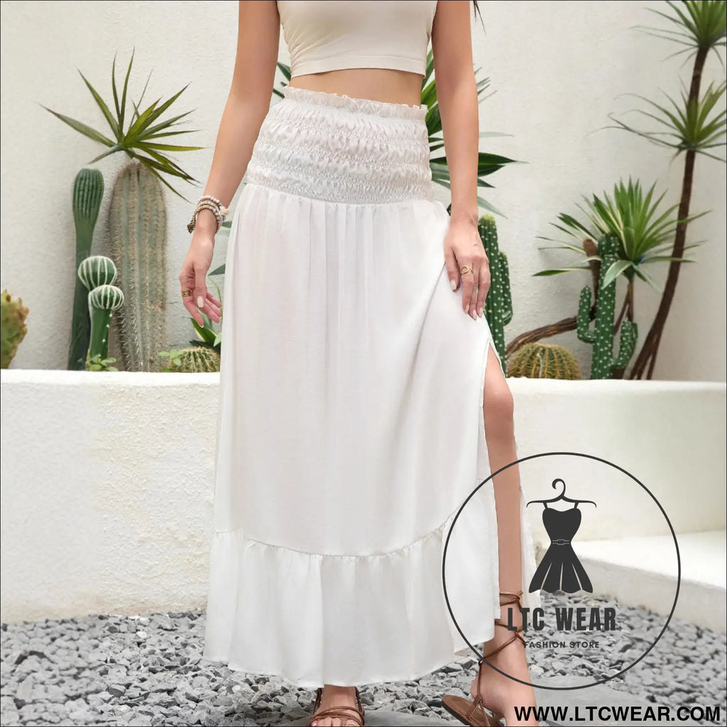 Solid color strapless multi-way wear high waist mid-length dress