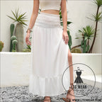 Solid color strapless multi-way wear high waist mid-length dress