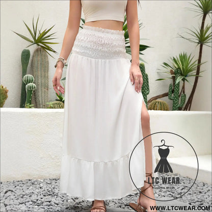 Solid color strapless multi-way wear high waist mid-length dress
