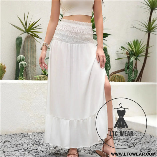 Solid color strapless multi-way wear high waist mid-length dress