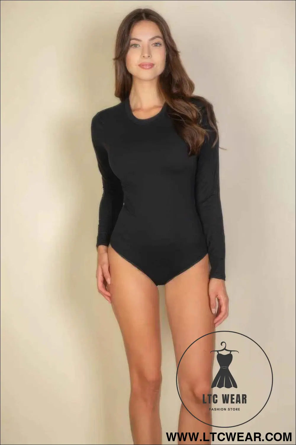 Solid Long Sleeve Round Neck Bodysuit