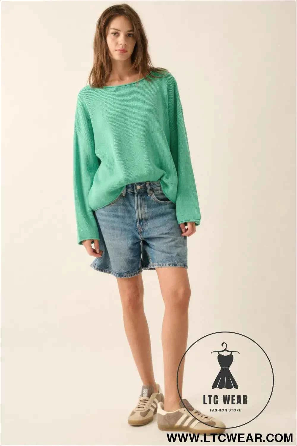 Solid Rib-knit Oversized Boatneck Sweater