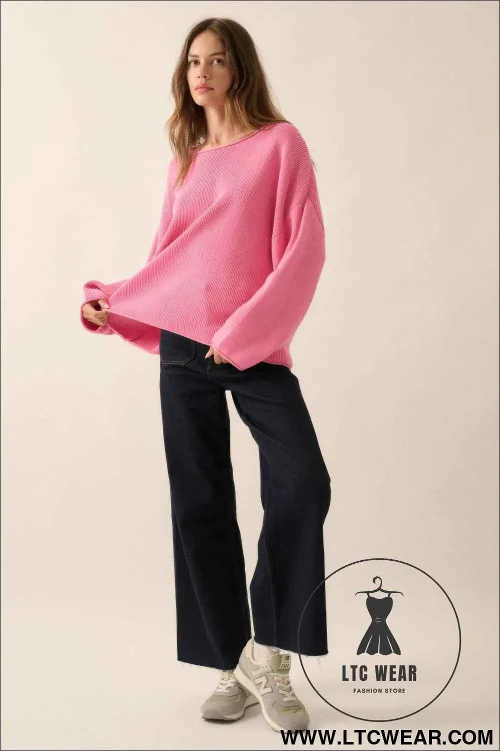 Solid Rib-knit Oversized Boatneck Sweater