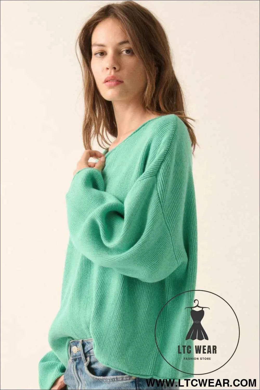 Solid Rib-knit Oversized Boatneck Sweater