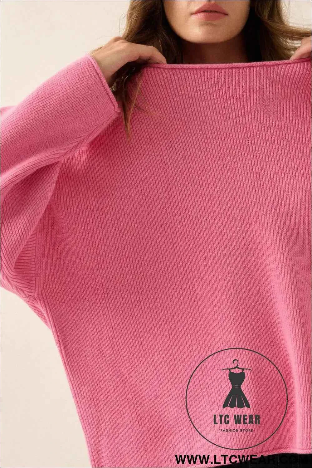 Solid Rib-knit Oversized Boatneck Sweater