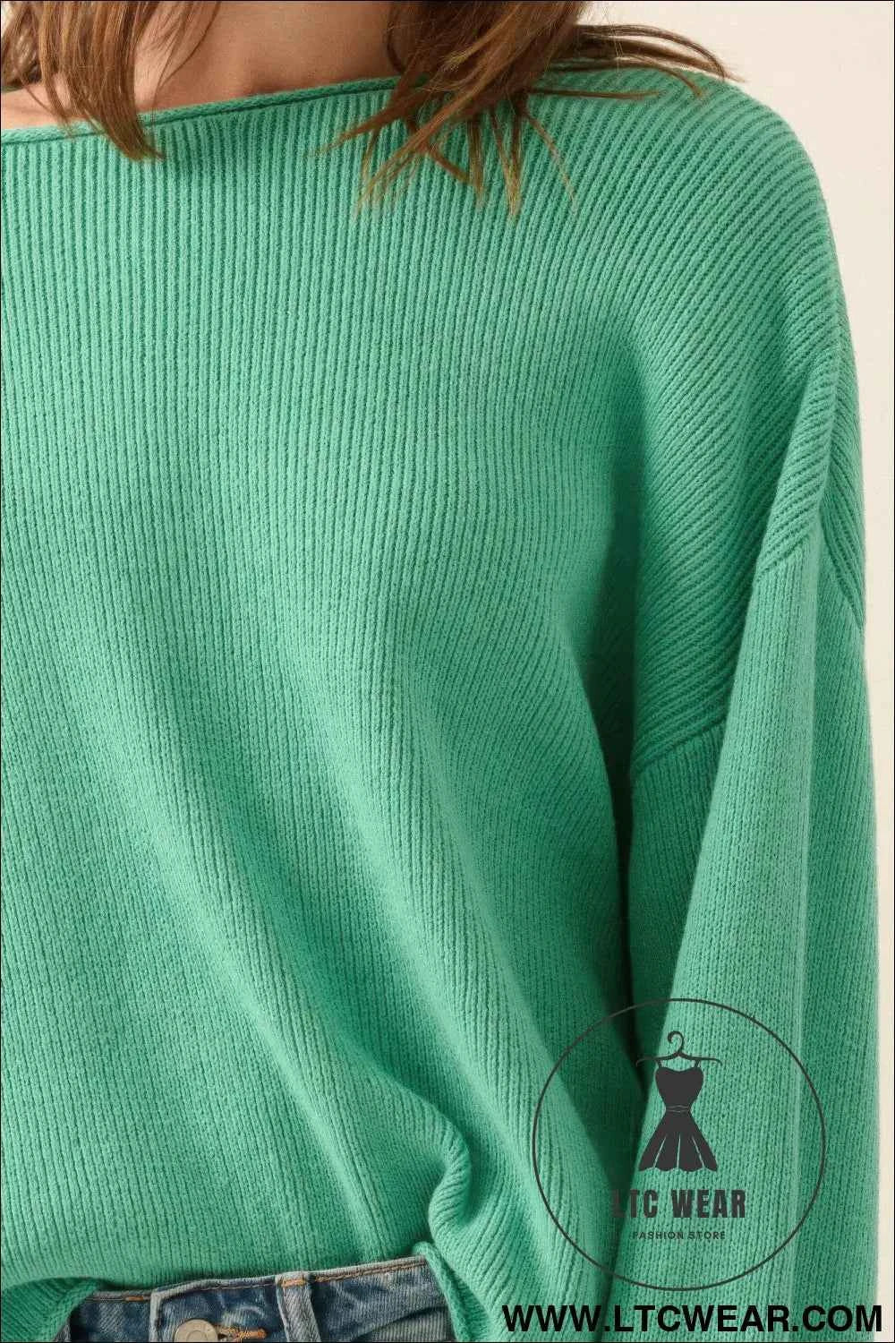 Solid Rib-knit Oversized Boatneck Sweater