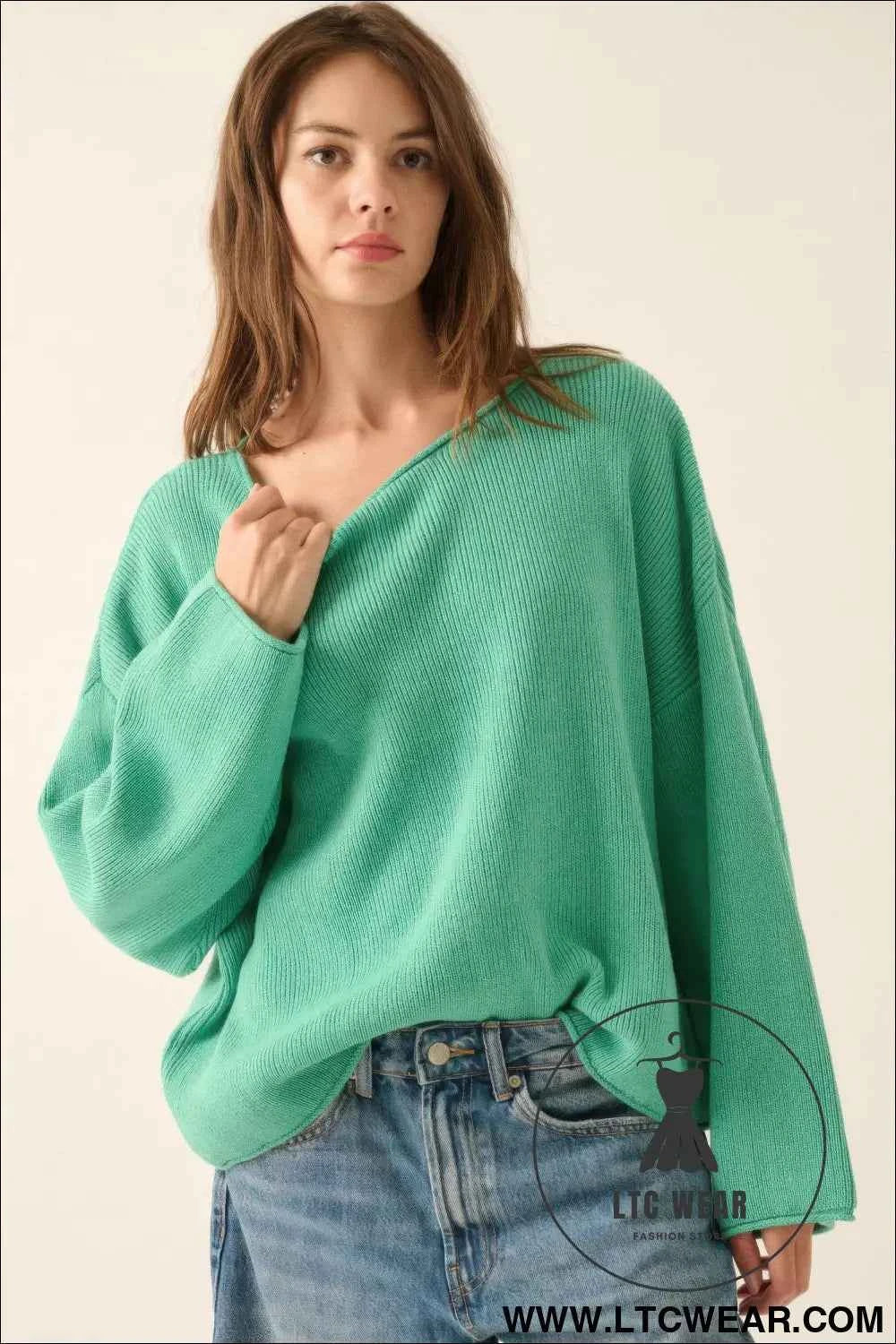 Solid Rib-knit Oversized Boatneck Sweater